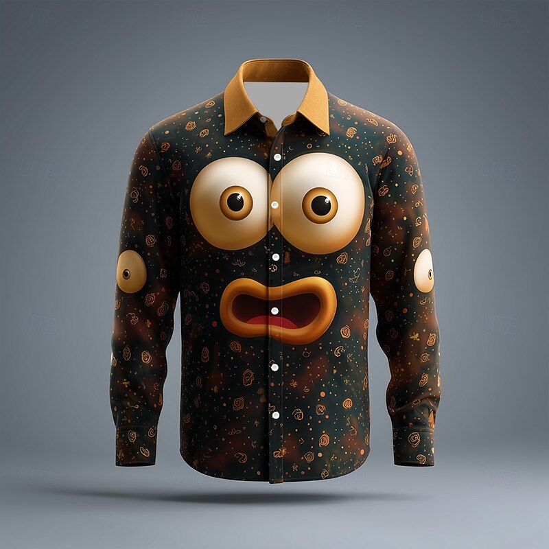 Christmas Men's Snowman 3D Cartoon Awkward Face Shirt Button Up Shirt Long Sleeve Funny Outdoor Holiday Spring Fall Turndown 3D Print Collared Shirts White Purple Dark Blue3