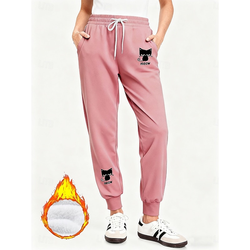 Women's Sweatpants Fleece Pants Joggers Vintage Casual Full Length High Waist Graphic Letter Drawstring High Elasticity Formal Outdoor Vacation Dark Pink Black Pink Red Fall Winter Regular Fit
