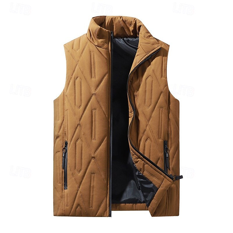 Men's Puffer Vest Fleece Vest Vest Gilet Vacation Daily Date Fashion Casual Fall Winter Pocket Polyester Warm Comfortable Solid Color Zipper Stand Collar Regular Fit Black Brown Dark Blue Gray Vest