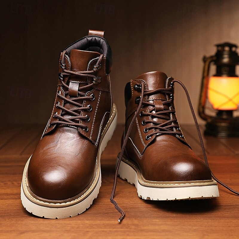 Men's Brown Lace-Up Ankle Boots – Casual Outdoor Walking Shoes with Comfortable Sole for Daily Wear and Weekend Outings4