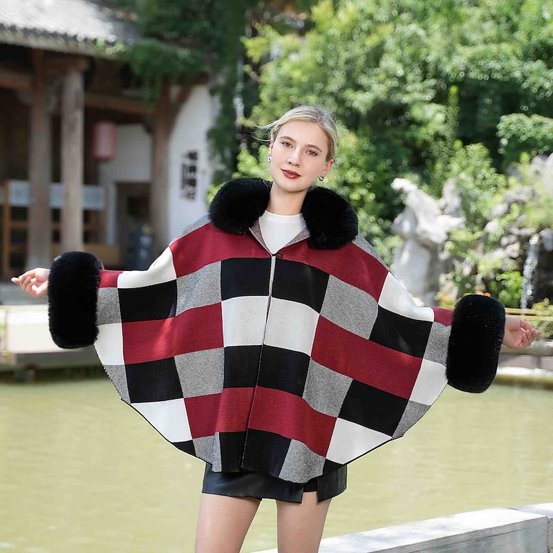 Faux Fur Wraps Plus Size Curve Casual Daily 3/4 Length Sleeve Batwing Sleeve Polyester Wedding Wraps With Pure Color For Special Occasion Fall & Winter