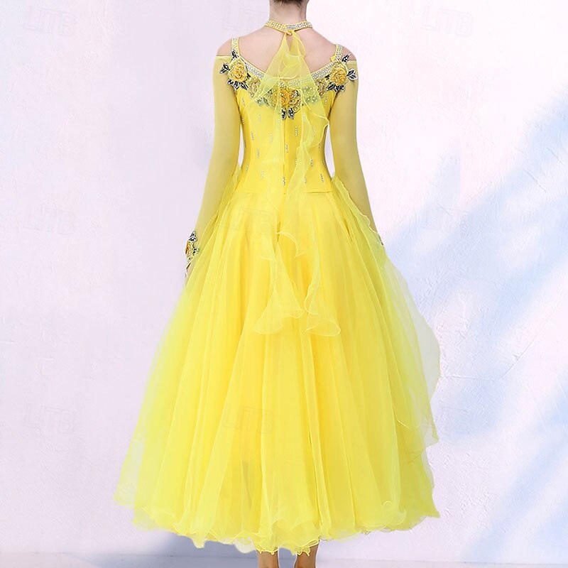 Ballroom Dance Dress Crystals / Rhinestones Women's Performance Party Long Sleeve Spandex2