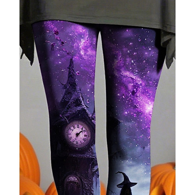 Women's Leggings Cozy Leggings Basic Casual Full Length High WaistPantsHalloween Graphic Printing Thermal Warm Comfortable High Elasticity Vacation Casual Daily Violet Fall Winter Slim Fit2