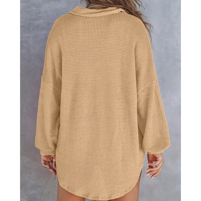 Women's Sweater Pullover Daily Stylish Casual Solid Color Ribbed V Neck Buttons Knitted Long Sleeve Regular Tops Knit Daily Holiday Going out White Pink Fall Winter4