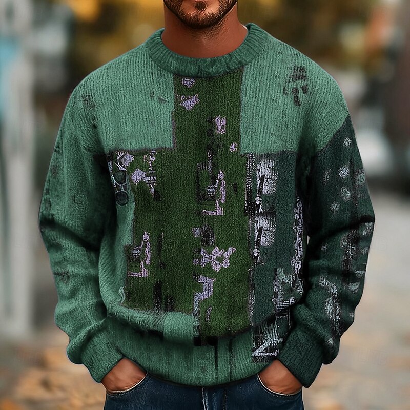 Men's Color Block Pullover Sweater Jumper Knitwear Crewneck Casual Vacation Street Daily 3D Print Knitting Keep Warm Long Sleeve Spring Fall Winter Red Blue Brown2