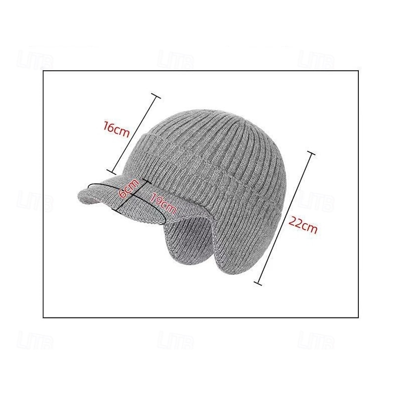 Outdoor Riding Elastic Warm Ear Protection Knitted Hat, Men Winter Beanie with Fleece Lining, Thick Warm Wool Hat, Knitted Earflap Cap for Cold Weather3