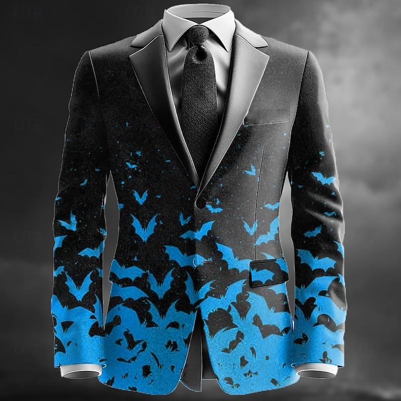 Men's Bat Blazer Jacket Coat Comfortable Artistic Casual Party Evening Wear Daily Festival 3D Print Buttons Multi Pocket All Seasons Notch Long Sleeve Blue Orange Green3