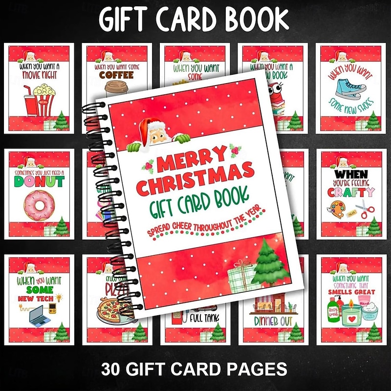 The Ultimate Christmas Gift Card Book, 5x7 Inch Colorful Spiral Bound Merry Christmas Card Book With 30 Different Gift Card Pages And 4 Message Pages For Family Friends Students3