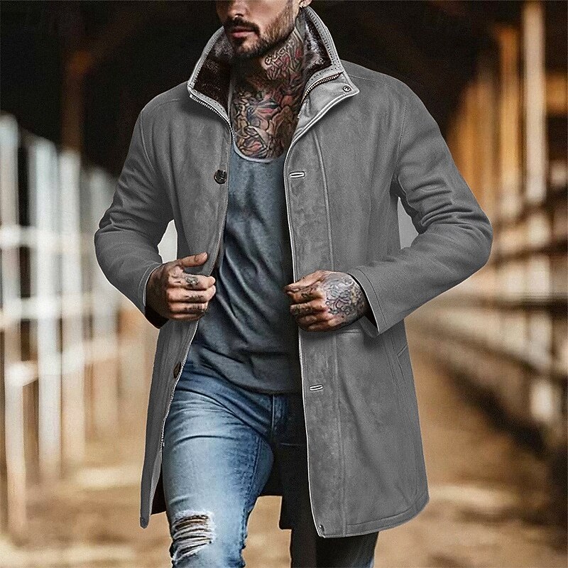 Men's Faux Suede Jacket Winter Jacket Casual Jacket Vacation Daily Warm Pocket Fall Winter Plain Fashion Classic Stand Collar Regular Black Navy Blue Brown Gray Jacket4