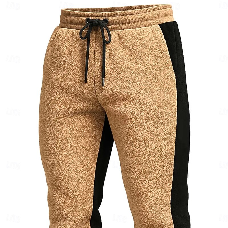 Men's Sherpa Sweatpants Joggers Trousers Casual Pants Drawstring Elastic Waist Plain Warm Breathable Full Length Outdoor Casual Daily Fashion Streetwear Khaki Inelastic3