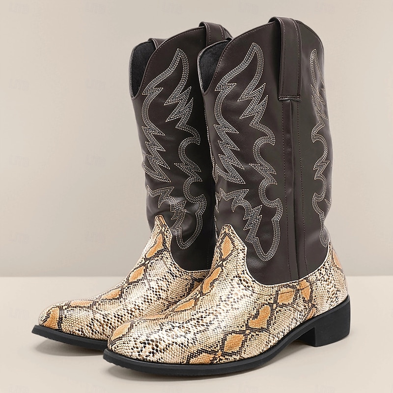 Men's Western Snake Print Cowboy Boots with Bold Design – Stylish and Durable Footwear, Perfect for Western-themed Events, Outdoor Adventures and Casual Outings