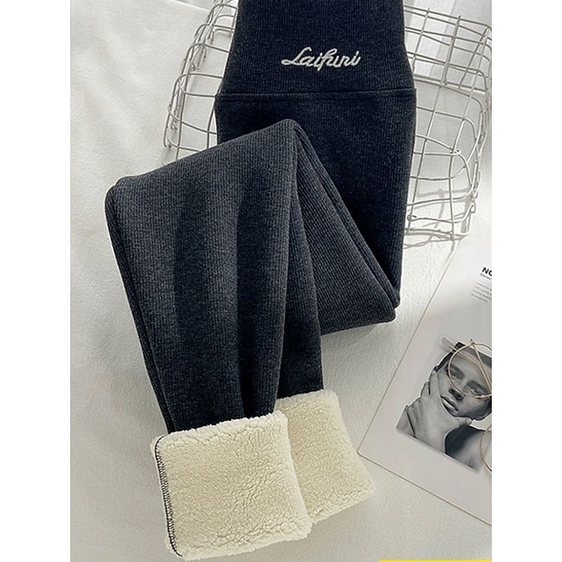 Women's Fleece Pants Leggings Fashion Streetwear Casual Ankle-Length High Waist Plain Comfy Soft Comfortable Micro-elastic Outdoor Street Light Gray Dark-Gray Black Spring Fall Winter Regular Fit4