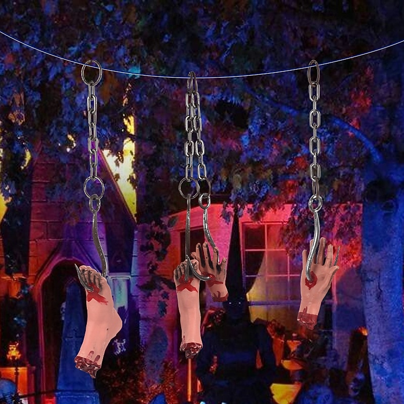 2pcs Spooky Halloween Haunted House Decor - Iron Chain Hooks for Hands & Feet - Ideal for Yard Scenes