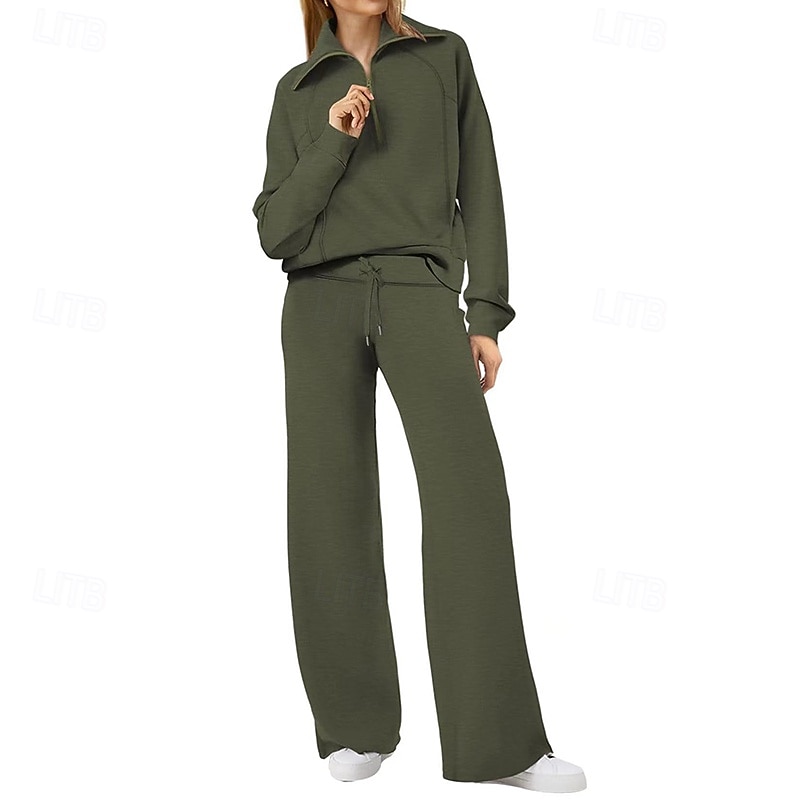 Women's Pullover Sweatsuit Sets 2 Piece Tracksuit Lounge Outfits  with Pocket Solid Colored Clothing Suit Fall / Winter Light Coffee Black Gym Running Fitness Long Sleeve Sport Activewear4