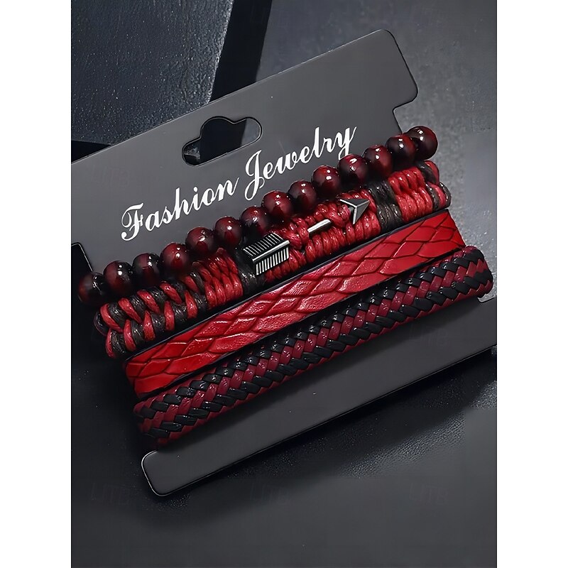 Men's Leather Beaded Bracelet Set – Multi-Layer Woven Retro Wristband Jewelry for Casual Style & Christmas Gift4