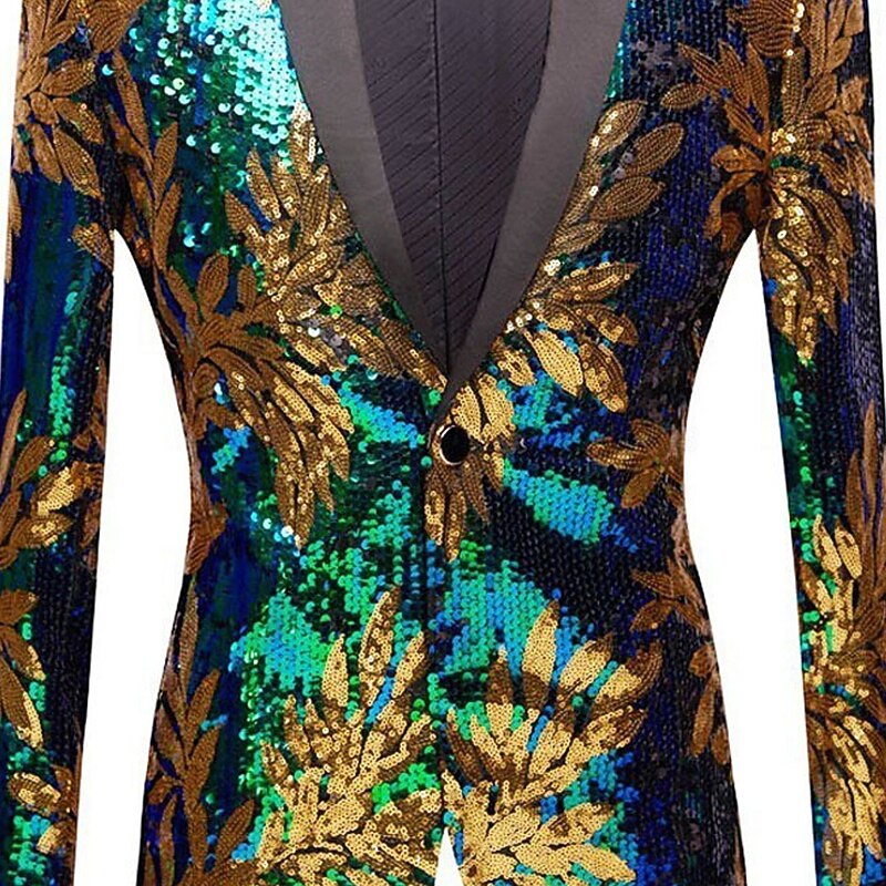 Men's Blazer Jacket Shawl Collar Party Floral Blazer Multicolor Slim Fit Single Breasted One-button3