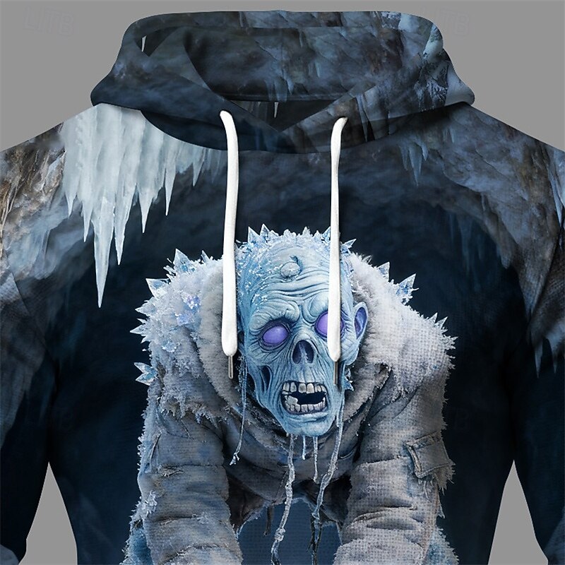 Halloween Men's Monster Hoodie Fashion Daily Hooded Vacation Party Streetwear Blue Drawstring Printing Fall Winter Designer2