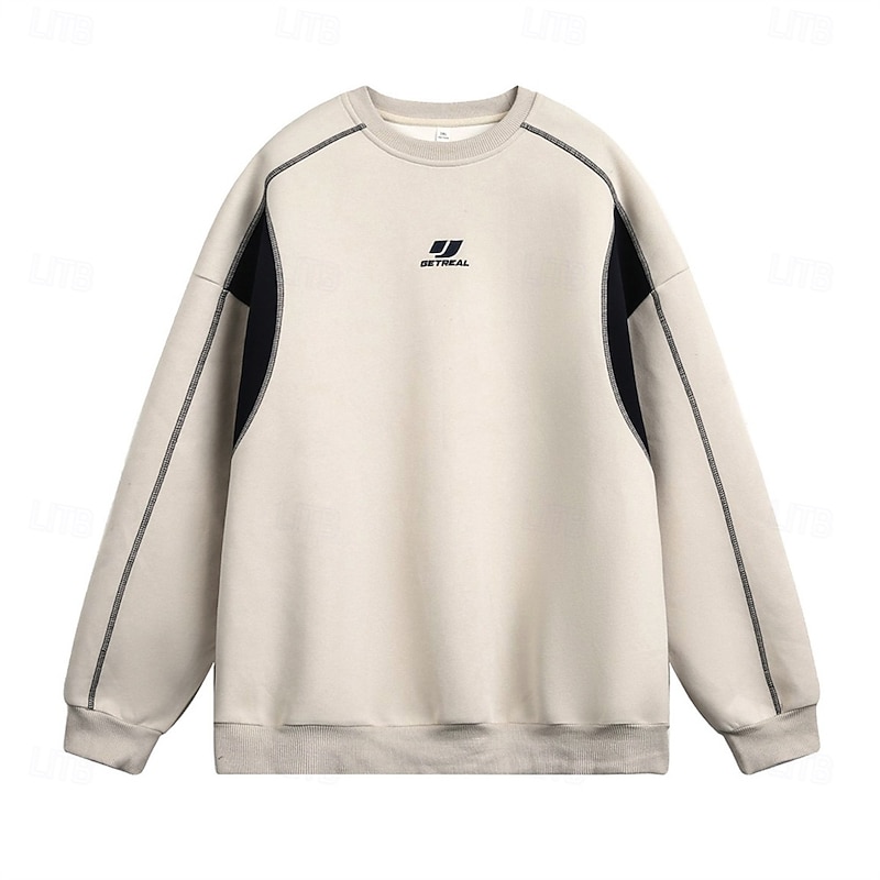 Men's Sweatshirt Apricot Navy Blue Crew Neck Color Block Patchwork Sports & Outdoor Daily Holiday Polyester Streetwear Basic Casual Spring Fall Clothing Apparel Hoodies Sweatshirts2