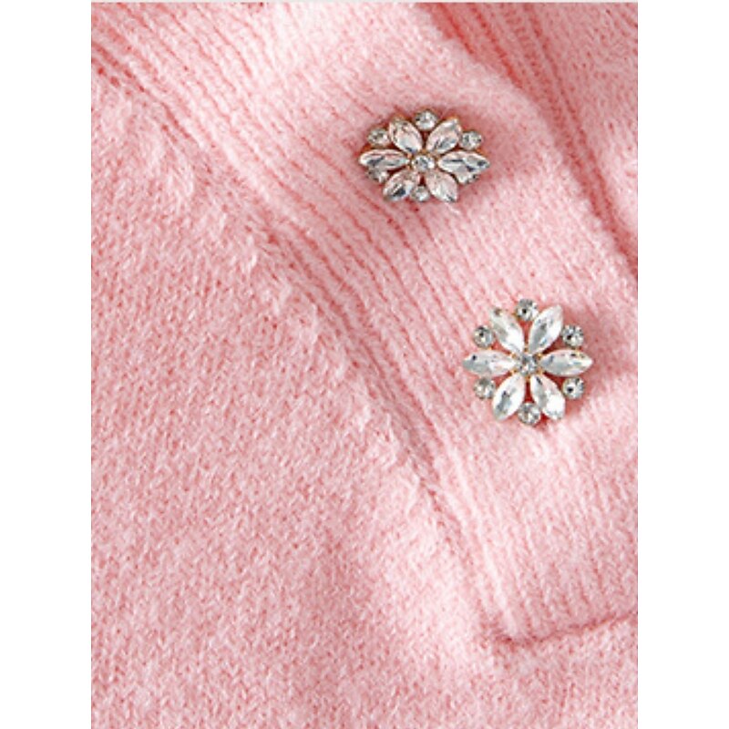 Women's Sweater Casual Soft Pure Color Ribbed Crew Neck Buttons Knitted Long Sleeve Regular Tops Knit Outdoor Daily Weekend Pink Fall Winter3