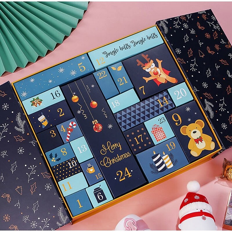24 Grids Empty Christmas Advent Calendar Boxes DIY Refillable Christmas Blind Box 24 Days Advent Countdown Gifts Boxes Kraft Paper Candy Box New Year Decorations4
