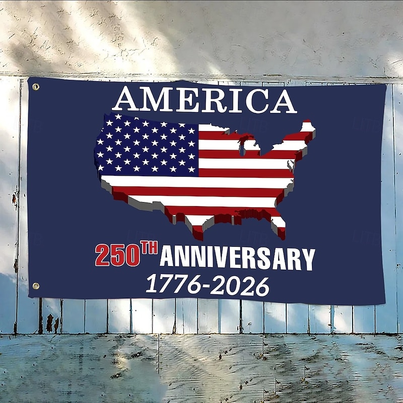 250 Anniversary Flag 3x5 Ft America 1776-2026 American Map 250th Anniversary Patriotic Stars Yard Signs Party Supplies Hanging Decor for Room House Welcome Photo Backdrop2