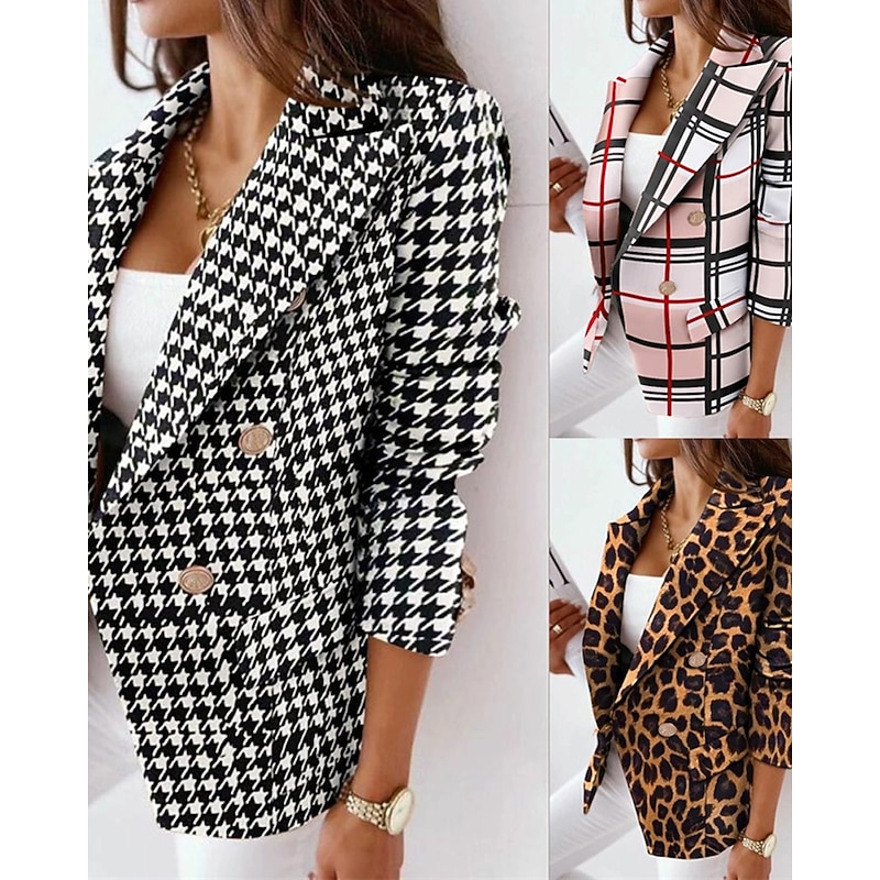 Women's Blazer Comfortable Buttons Elegant Fashion Outdoor Color Block Going out Casual Daily Weekend Double Breasted Regular Lapel Regular Fit Long Sleeve Outerwear Black Yellow Pink Spring Fall