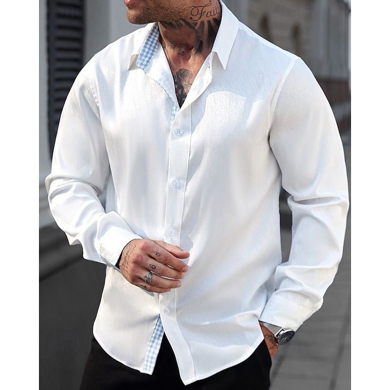 Men's Shirt Summer Shirt Casual Shirt Beach Shirt Button Up Shirt White Long Sleeve Plain Lapel Vacation Hawaiian Clothing Apparel Polyester Fashion Casual Comfortable3