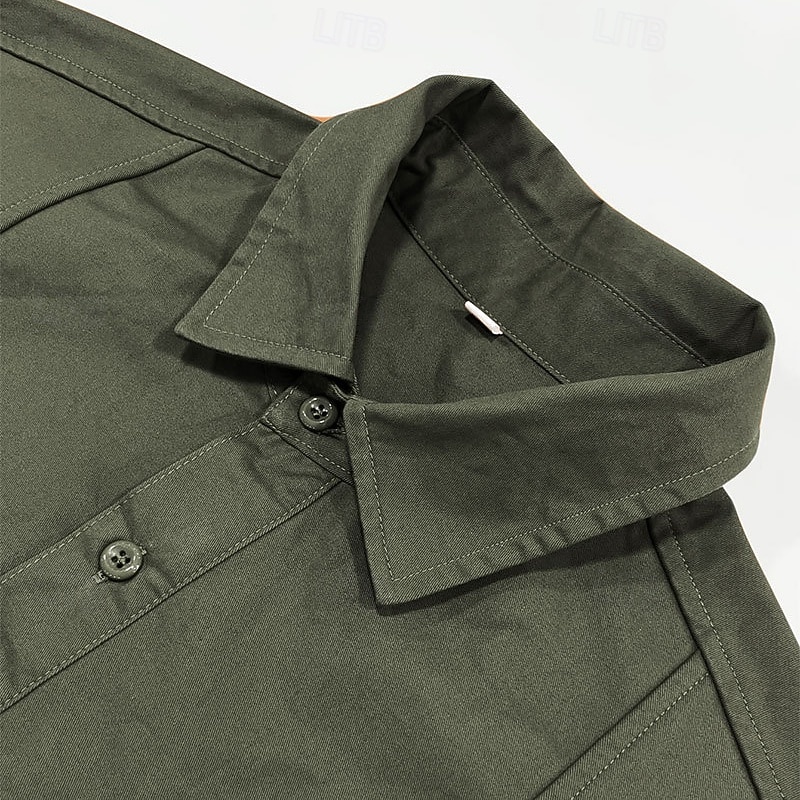 Men's Lightweight Jacket Shirt Jacket Cargo Jacket Casual Jacket Vacation Daily Breathable Pocket Spring Fall Plain Fashion Classic Lapel Regular Apricot Black Brown Army Green Jacket3