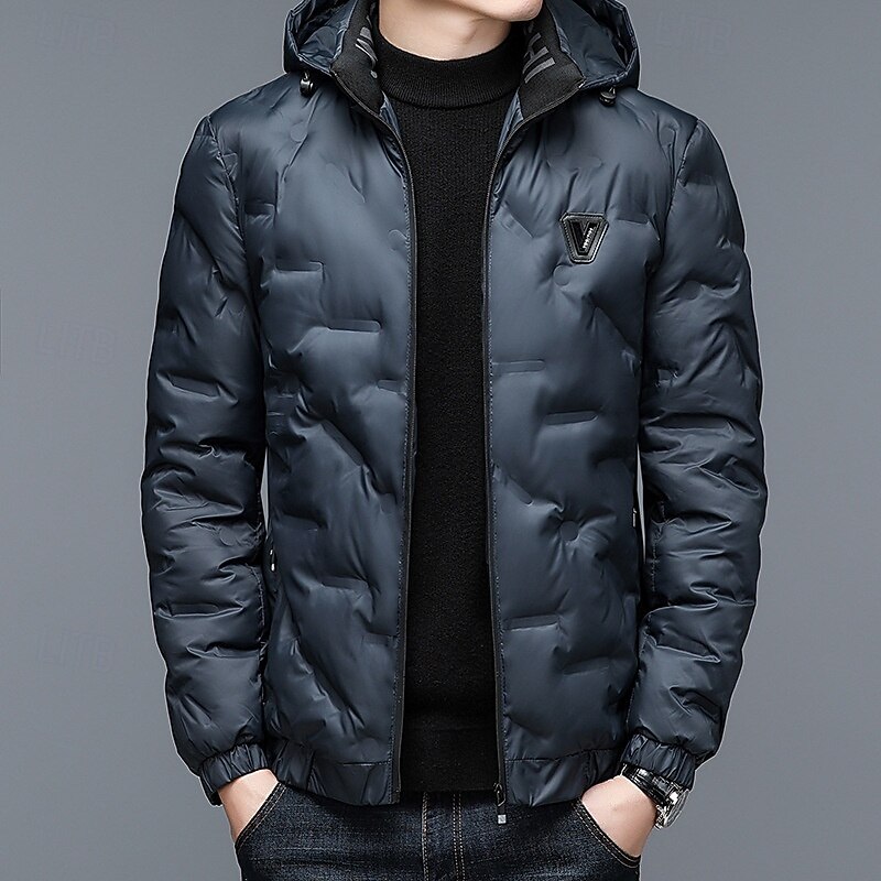Men's Puffer Jacket Quilted Jacket Pocket Polyster Vacation Daily Wear Date Regular Fashion Casual Comfortable Thermal Warm Fall Winter Solid / Plain Color Black Dark Blue Light Sky Blue Puffer Jacket3