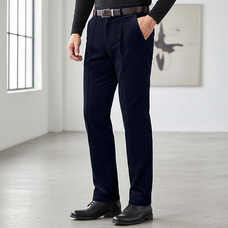 Men's Trousers Dress Pants Corduroy Pants Winter Pants Pocket Plain Comfort Soft Full Length Outdoor Business Casual Fashion Classic Style Black Navy Blue Inelastic4