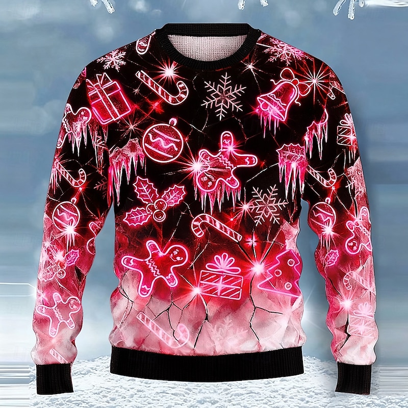 Christmas Men's Christmas Bell Snowflake Pullover Sweater Jumper Knitwear Crewneck Casual Vacation Daily Festival 3D Print Keep Warm Long Sleeve Spring Fall Winter Red Blue Purple4