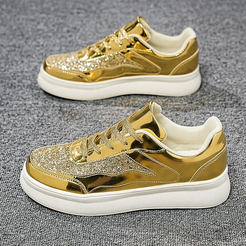 Men's Gold Glitter Sneakers – Shiny Fashion Sports Shoes with Lace-Up Design for Party, Streetwear and Night Out4
