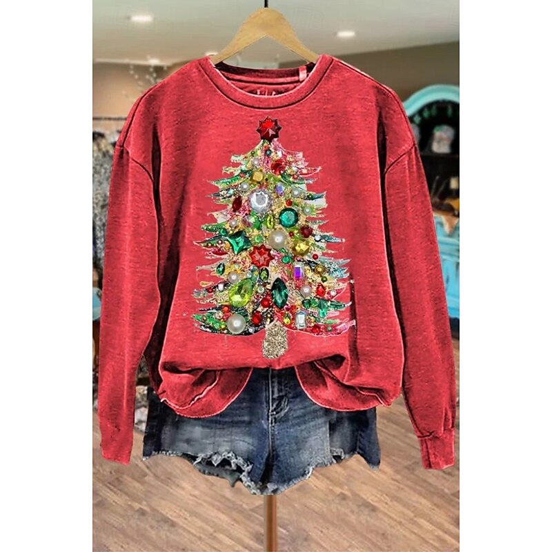 Women's Pullover Sweatshirt Graphic Santa Claus Christmas Tree Fashion Casual Long Sleeve Crew Neck Regular Tops Street Dailywear Casual Print Wine Red Green Beige Fall Winter3