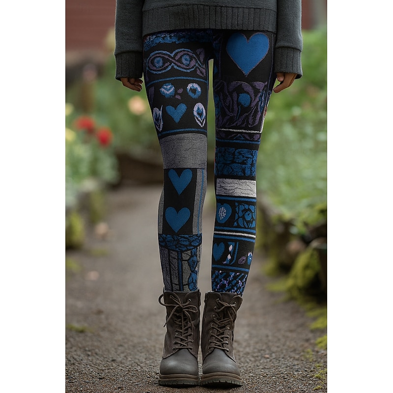 Women's Leggings Vacation Vintage Ethnic Style Full Length High Waist Graphic Geometric Pattern Abstract 3D Print Quick Dry Breathability Soft Stretchy Outdoor Home Causal Lake blue Red Blue Purple3