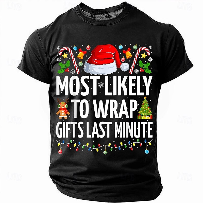 Christmas Men's Funny Slang T Shirt Short Sleeve T shirt 3D Print Crew Neck Shirt Daily Designer Artistic Vacation Party Street Black Red Blue All Seasons Clothing Apparel S M L XL XXL XXXL4