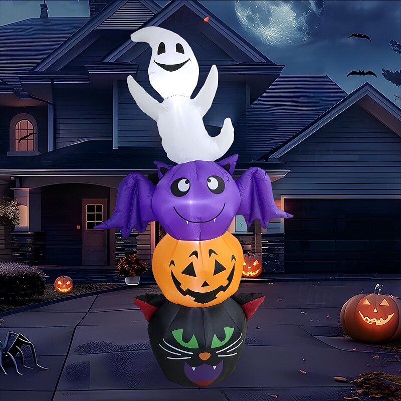 1 Pc 1.8M/6FT Halloween LED with Pumpkin Black Cat Bat Ghost Inflatable Air Model Indoor and Outdoor Party Courtyard Lawn Halloween Festival Atmosphere Decorative Light EU/US/UK/AU Plug3