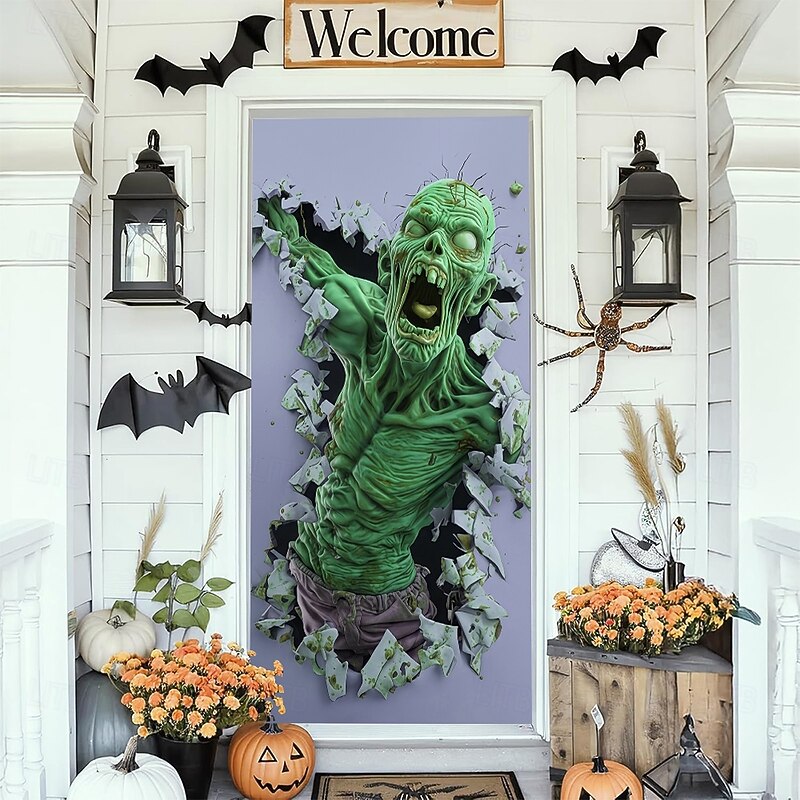 Halloween Door Cover Outdoor Banners Zombies Psychedelic Party Outdoor Shooting Backgrounds Front Door Wall Porch Home Decor3