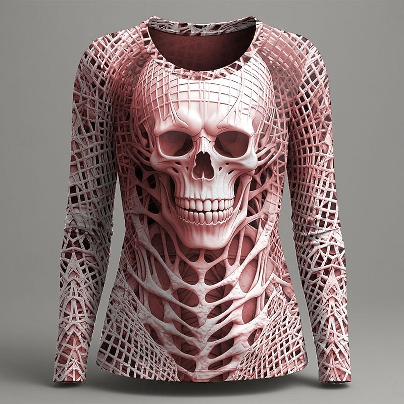 Halloween Women's T Shirt Graphic Skull Fashion Casual Long Sleeve Crew Neck Round Neck Regular Tops Daily Weekend Print Red Blue Green Gray Summer Spring Fall Winter2