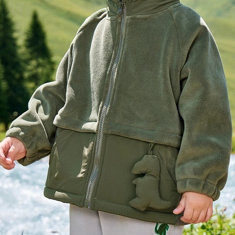 Kids Boys' Fleece Jacket Outdoor Jacket Coat Outerwear Solid Color Long Sleeve Zipper Pocket Comfort Keep Warm Soft Coat Outdoor Fashion Daily Green Spring Fall 4 years+2