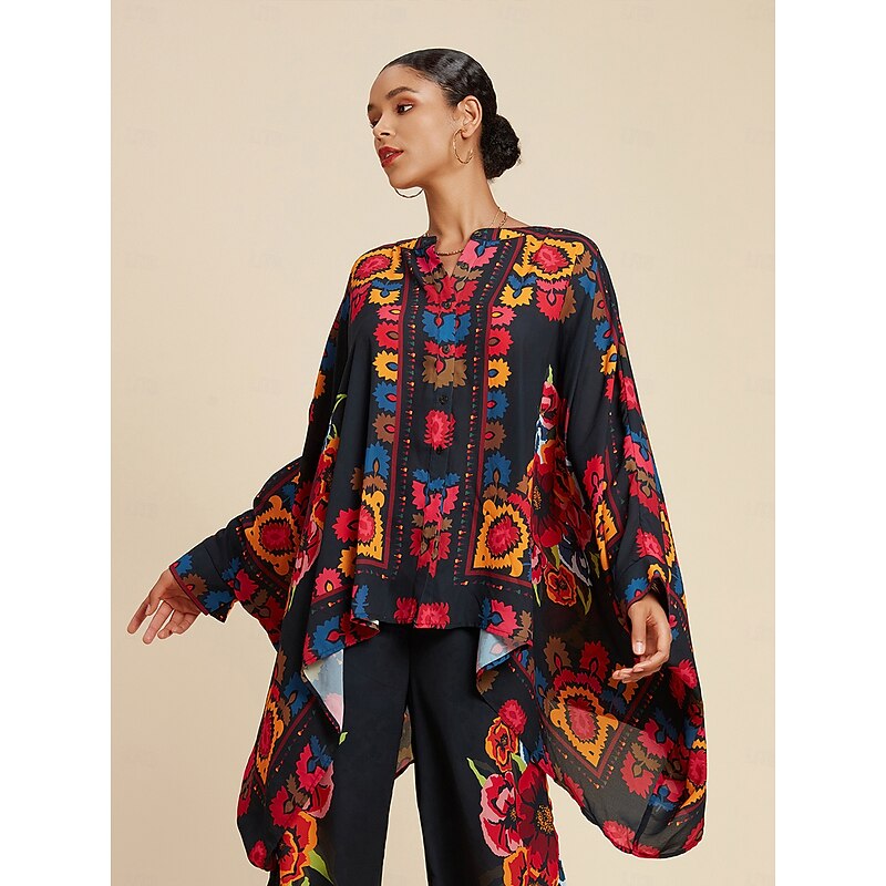 Women's Top Chiffon Floral Print Lapel Ethnic Style Casual Vacation Spring Fall