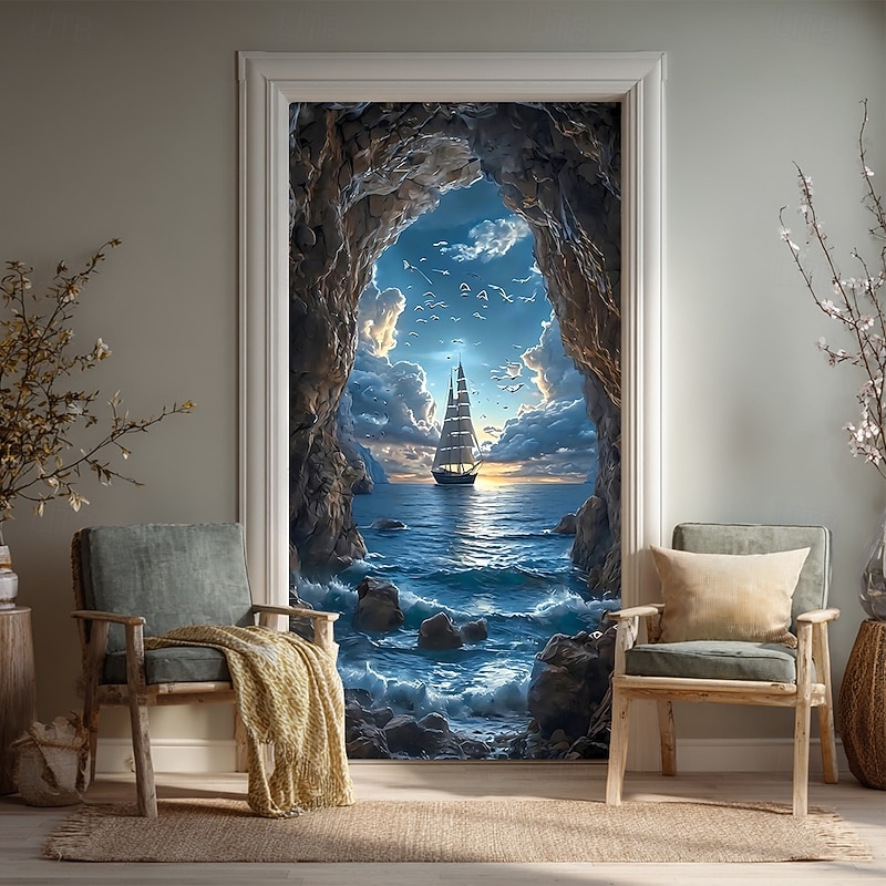 Door Cover Outdoor Banners Ocean Sailing Ship Aesthetic Mystic Bedroom Living Room Dorm Teens Room College Dorm Guys Man Cave Frat Bedroom Home Decor3
