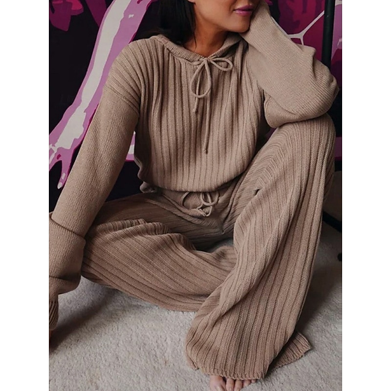 Women's Fashion Streetwear Pants Sets Bolero Top Long Sleeve Hooded Solid Color Outdoor Casual Daily Black Pink Red Fall Regular Fit3