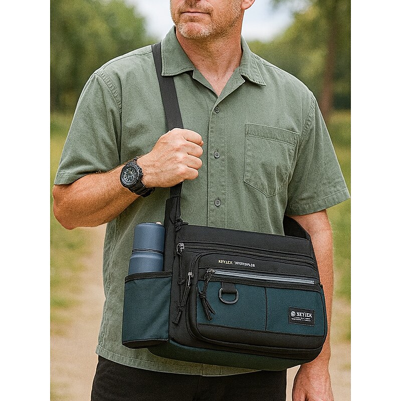 Men's Waterproof Crossbody Messenger Bag with Multi-Pocket Design, Casual Shoulder Bag for Travel, Work, and Daily Use - Main Image