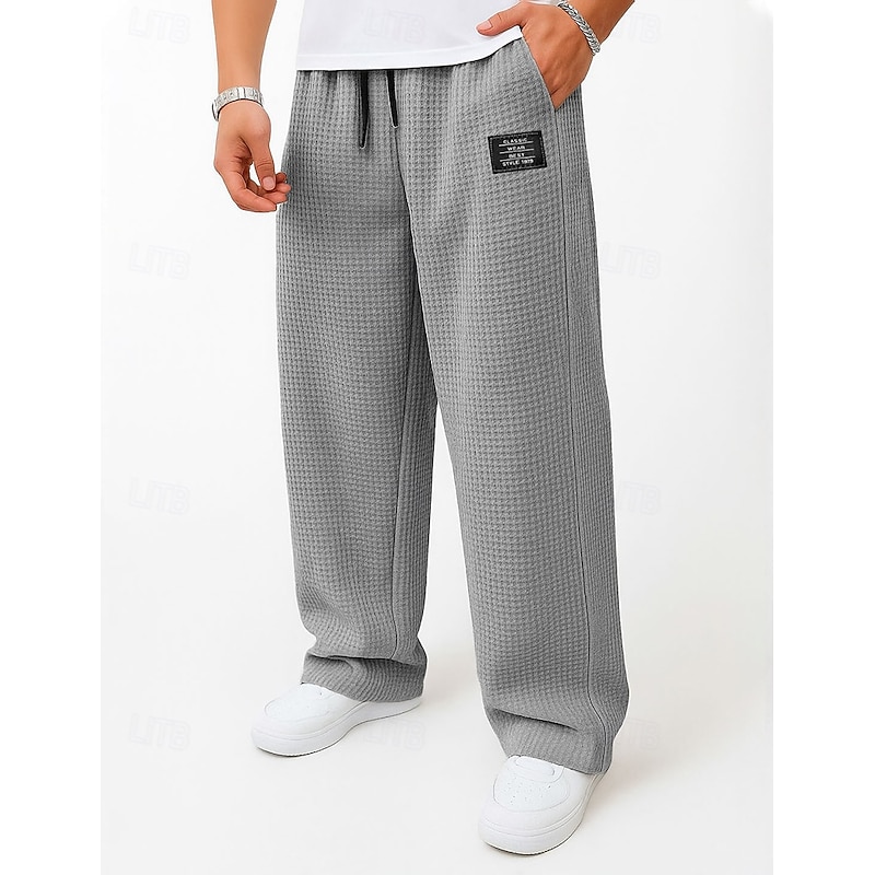 Men's Waffle Sweatpants Trousers Baggy Pants Open Bottom Sweatpants Drawstring Solid Color Comfort Full Length Outdoor Daily Streetwear Fashion Classic Style Black Navy Blue Inelastic3