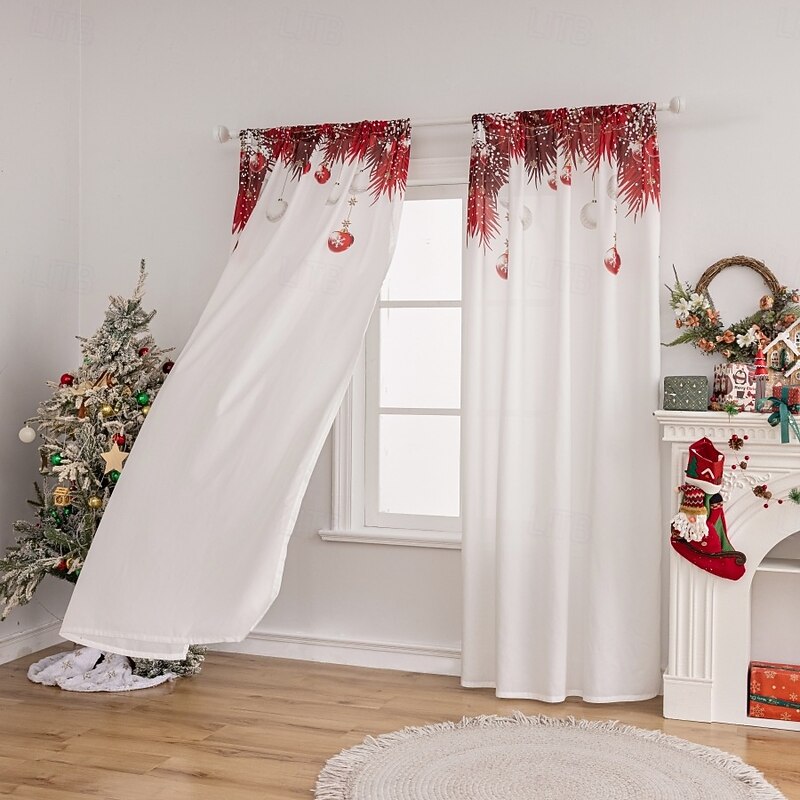 Modern Minimalist Christmas Digital Print Sheer Curtains, Home Decoration, Light-Transmitting Polyester Fabric Drapes