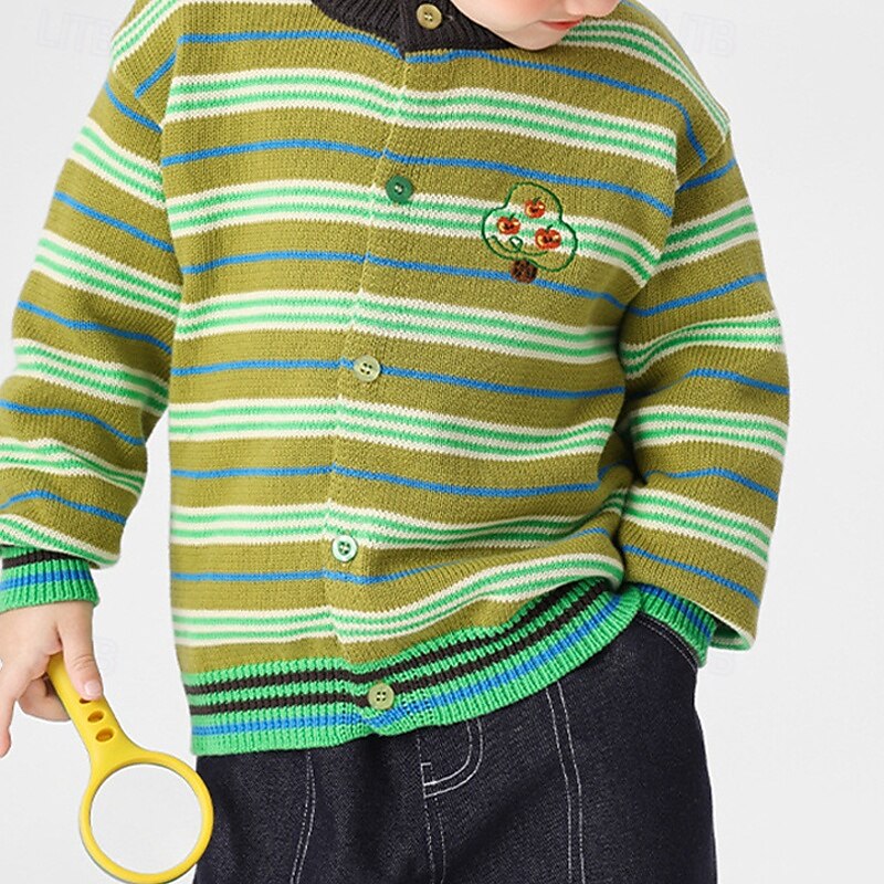 Kids Unisex Baseball Jackets Outerwear Stripe Long Sleeve Comfort Buttons Soft Coat Outdoor Cotton Fashion Daily Blue Green Spring Fall 4 years+4