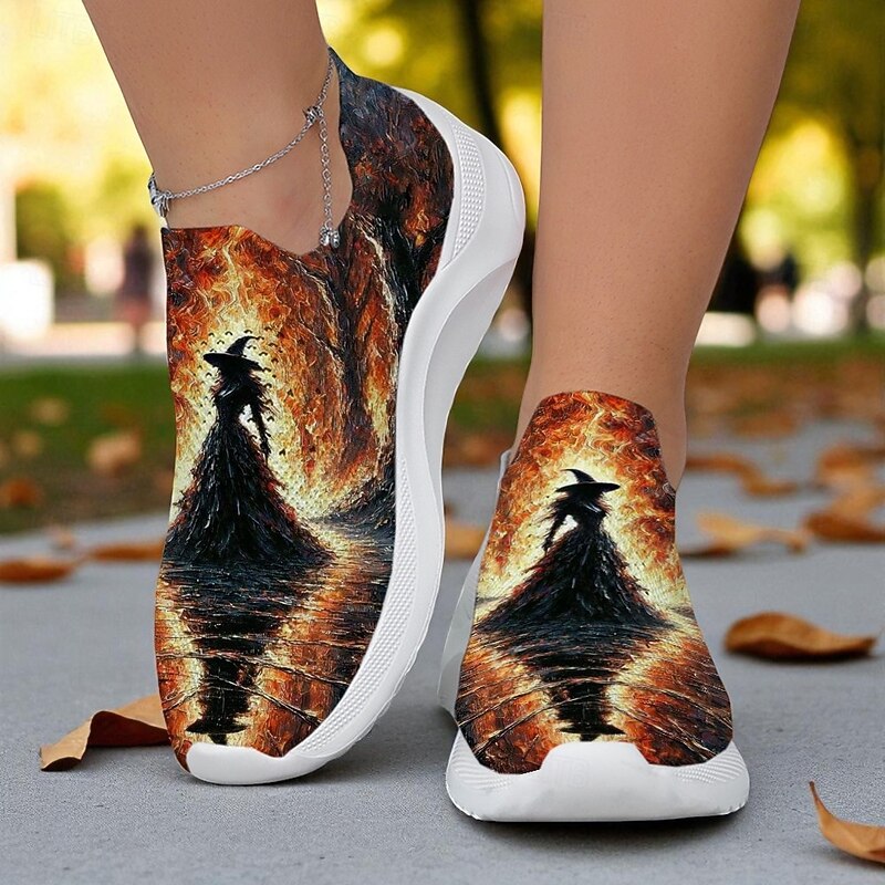 Women's Witch Art Print Slip-On Sneakers with Comfortable Cushioning, Halloween Festival Casual Shoes for Costume Party and Daily Wear4