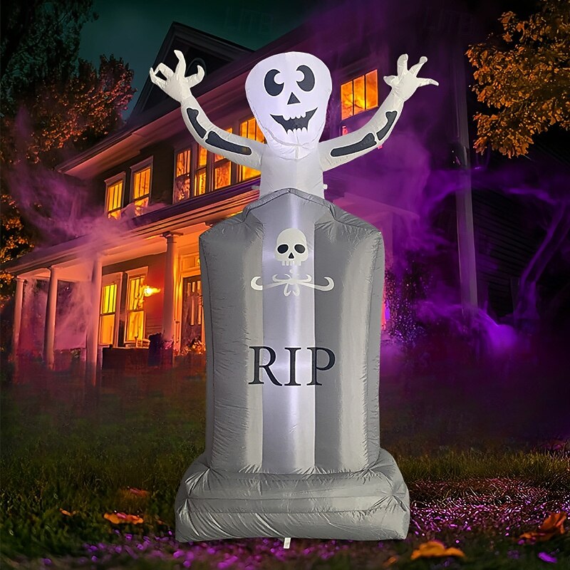 1 Pc 1.8M/6FT Halloween Skeleton peeks out from the tombstone LED luminous inflatable air model indoor and outdoor courtyard garden terrifying and eerie atmosphere decorative light EU/US/UK/AU Plug3