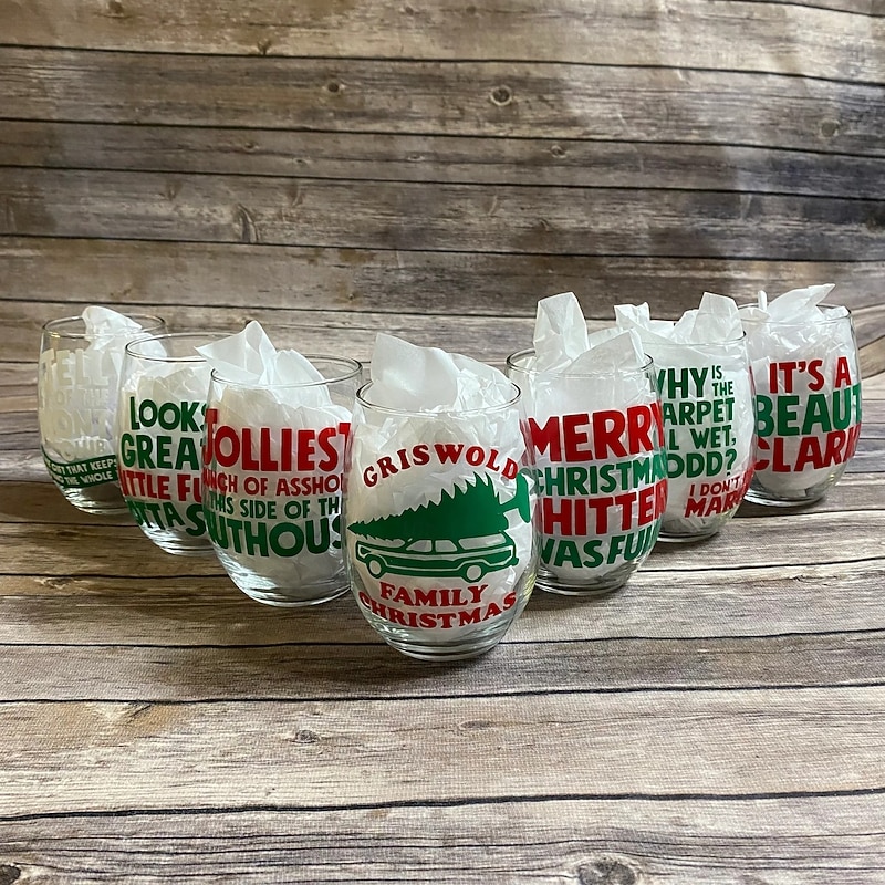 Christmas Vacation Stemless Wine Glasses Holiday Movie Quote Designs, 12 Classic Vacation Inspired Styles4