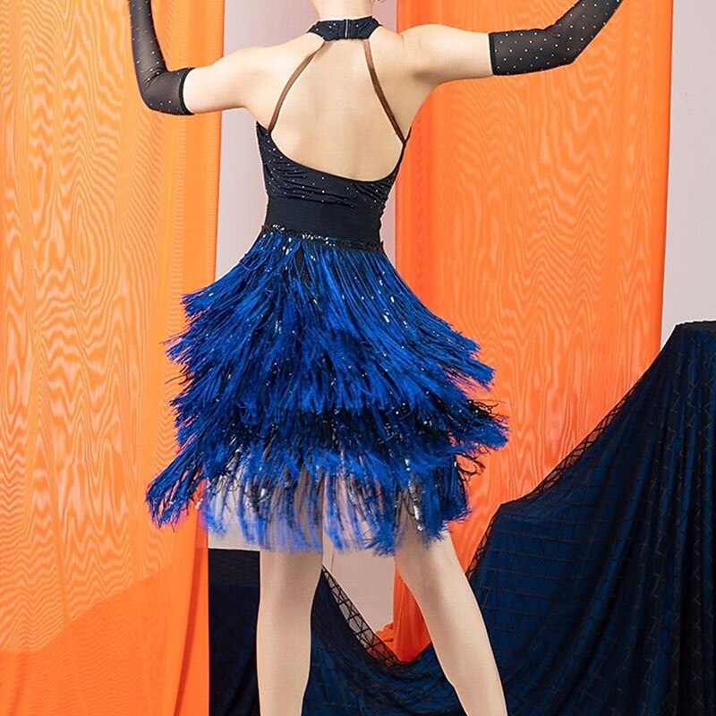 Latin Dance Dress Tassel Women's Performance Daily Wear Sleeveless Crystal Cotton4